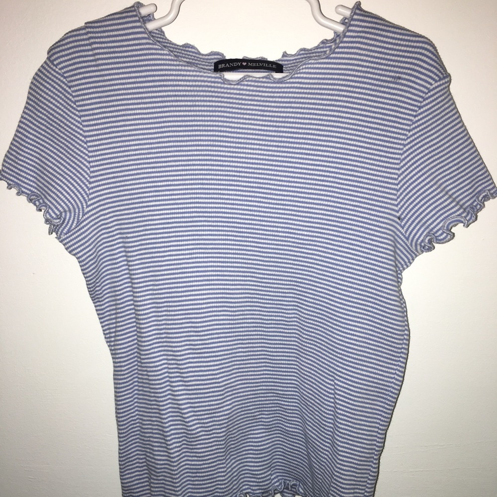 blue and white striped top